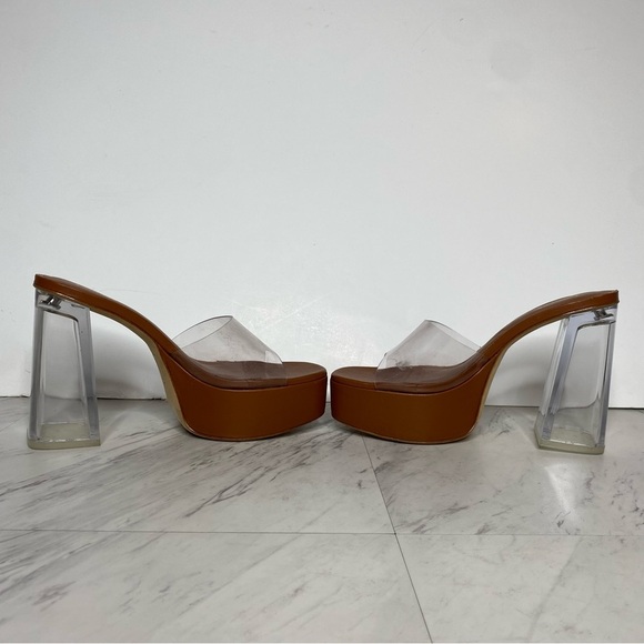 New! Larroude Dolly Lucite Clear Vinyl Brown Platform Sandal 9 - Picture 5 of 14